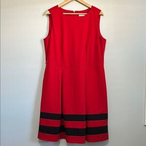 Red and Black A-Line Midi Dress with Scoop Neck